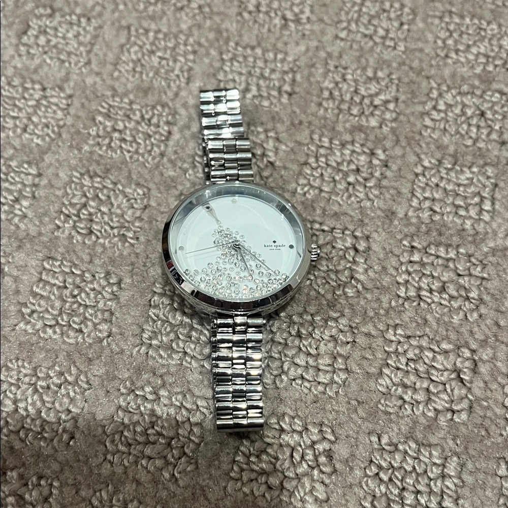 Kate Spade Pop the Champagne Silver Watch with Floating Crystal Accents